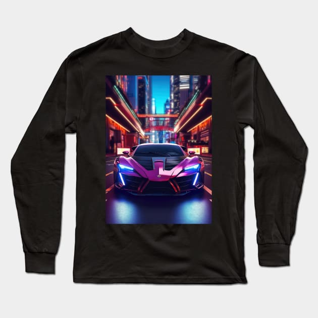 Asian Neon City Sports Car Long Sleeve T-Shirt by star trek fanart and more